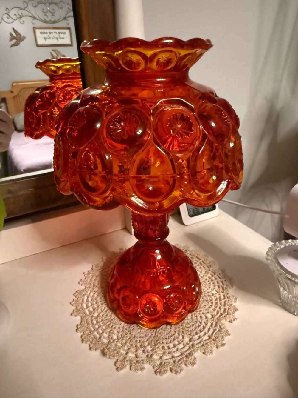 Vintage L E Smith Amberina 3 piece candle lamp *READ*